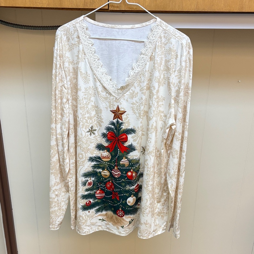 Festive Cream Christmas Tree Women's Top